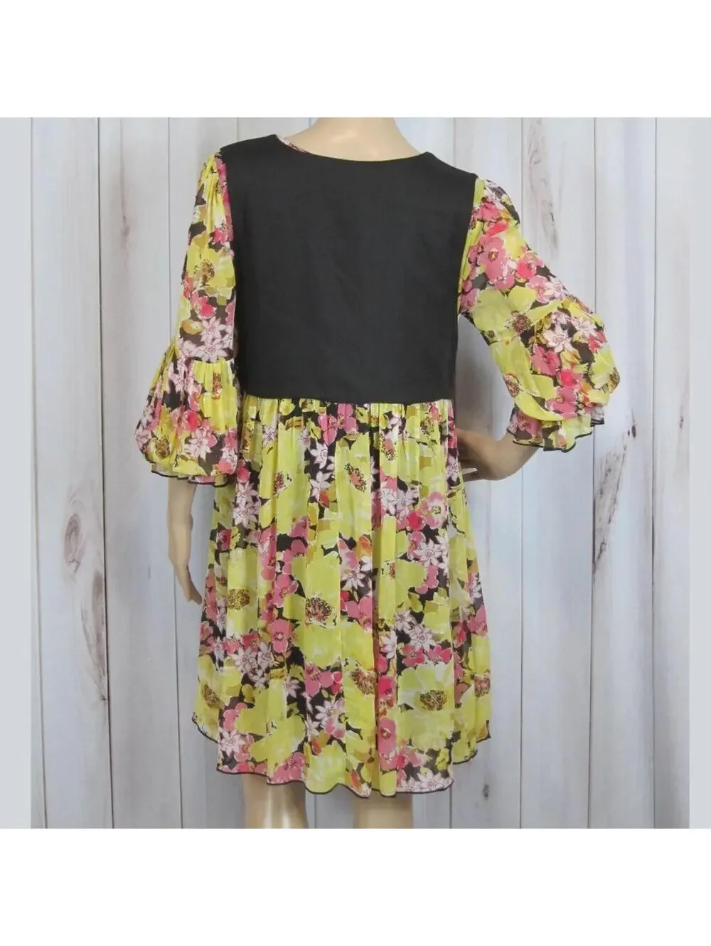Free People Vested Mini Dress NWT Small Yellow Floral Bell Sleeves V-Neck NEW